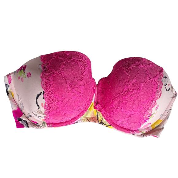 Cacique Lightly Lined Multi-way Strapless Bra Size 40DDD Floral Print Pink Lace - Picture 16 of 16